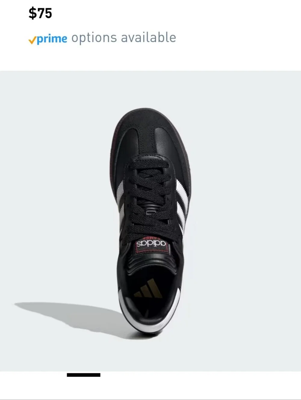 adidas Original Kids' Samba Sneakers in Black and White Gum Sz.11K